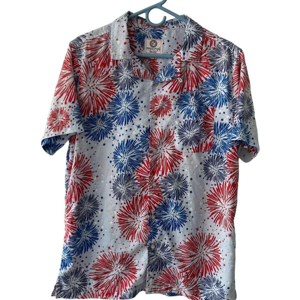 One Resolution Fireworks 4th of July Button Up Shirt Size M